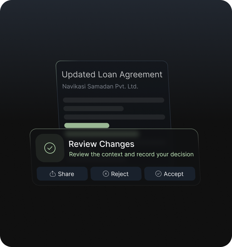 Review changes controls for sharing, rejecting or accepting a finding